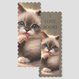 Blue-Eyed siamese,   Kitten licking its Paw Bookmarks