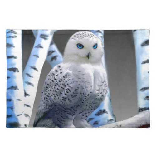 Blue_eyed Snow Owl Cloth Placemat