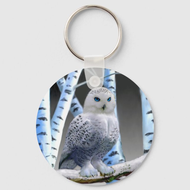 Blue-eyed Snow Owl Keychain (Front)
