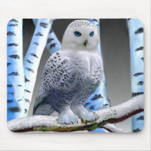 BLUE_EYED SNOW OWL MOUSE PAD