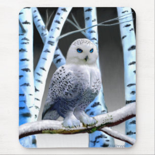 BLUE-EYED SNOW OWL MOUSE PAD