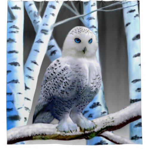 BLUE_EYED SNOW OWL SHOWER CURTAIN