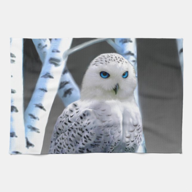 Blue-eyed Snow Owl Towel (Horizontal)
