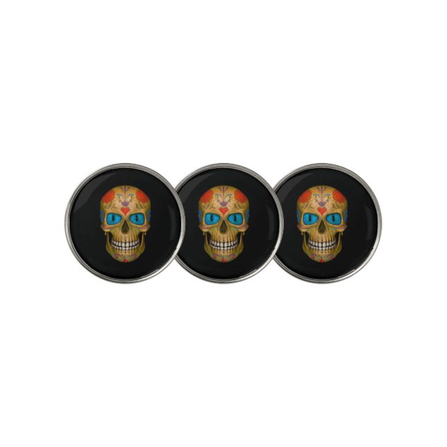 Blue Eyed Sugar  Skull Undead Zombie Golf Ball Marker (3 Up)