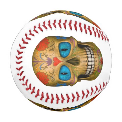 Blue Eyed Sugar Skull Zombie Baseball