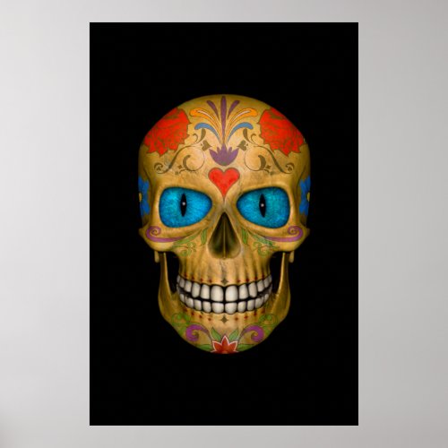 Blue Eyed Sugar Skull Zombie  Colorful Posters