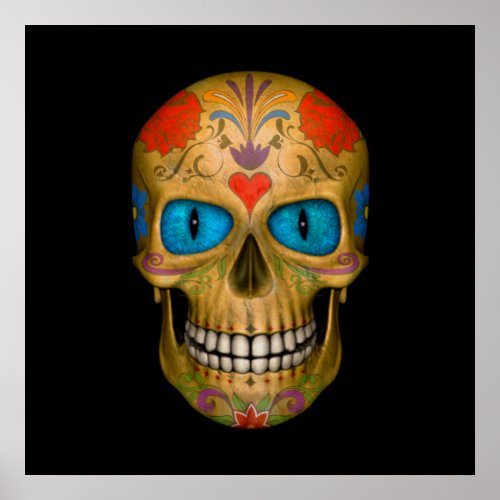 Blue Eyed Sugar Skull Zombie   Colorful Posters