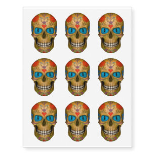 Blue Eyed Sugar Skull Zombie Dead Temporary Tattoo