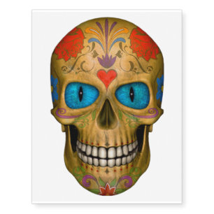 Blue Eyed Sugar Skull Zombie Dead Temporary Tattoo