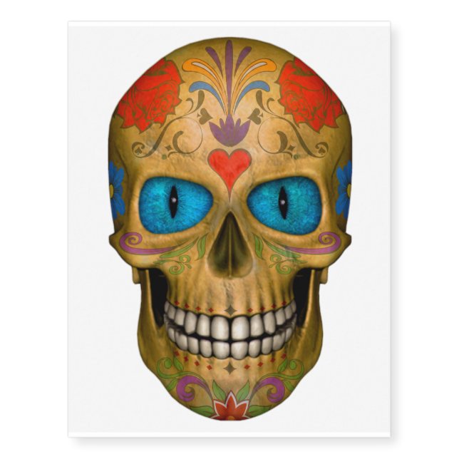 Blue Eyed Sugar Skull Zombie Dead Temporary Tattoo (Front)