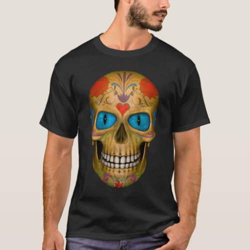 Blue Eyed Sugar Skull Zombie  T_shirt