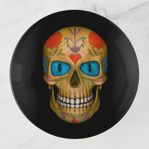 Blue Eyed Sugar Skull Zombie  Trinket Trays