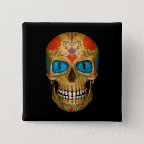 Blue Eyed Sugar Skull Zombie Undead  Buttons Pins