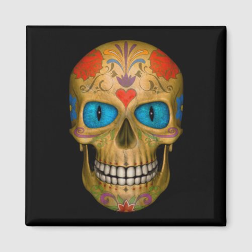 Blue Eyed Sugar Skull Zombie Undead  Square Magnet