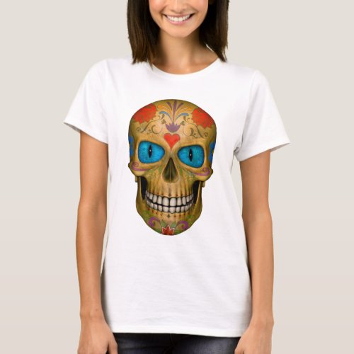 Blue Eyed Sugar Skull Zombie Undead T_shirt