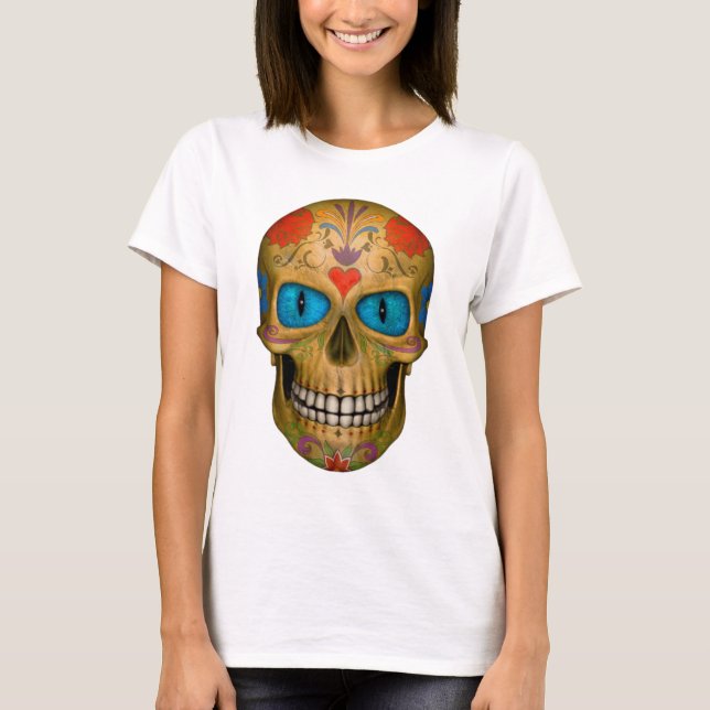 Blue Eyed Sugar Skull Zombie Undead T-shirt (Front)