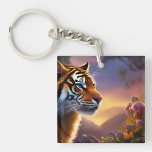 Blue Eyed Tiger and Cub Keychain