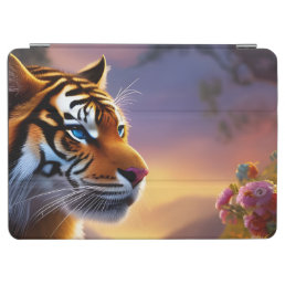 Blue Eyed Tiger and Pink Flowers  iPad Air Cover