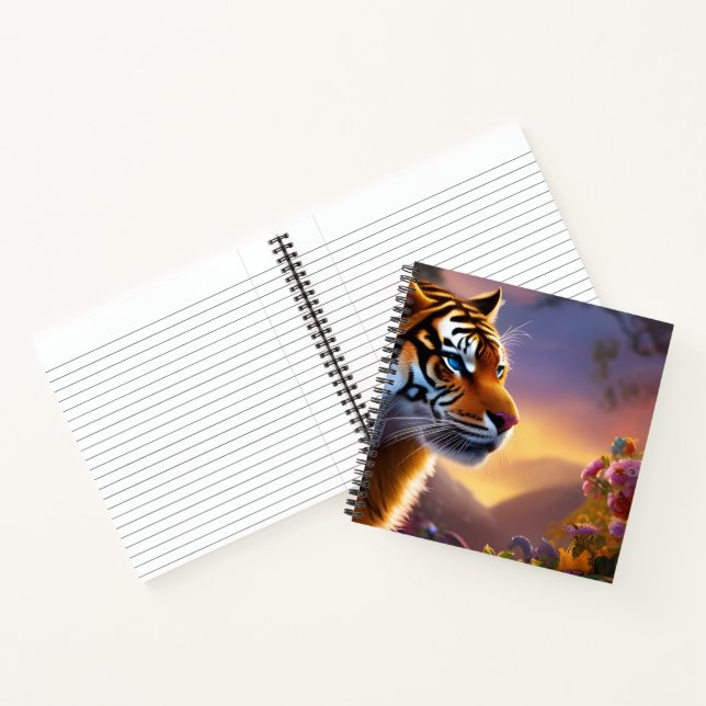 Blue Eyed Tiger and Pink Flowers  Notebook (Inside)