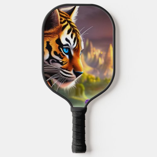 Blue Eyed Tiger Cub and Purple Flowers Pickleball Paddle