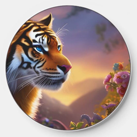 Blue Eyed Tiger Mountain Landscape Wireless Charger (Front)