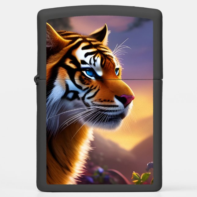 Blue Eyed Tiger Mountain Landscape Zippo Lighter (Front)
