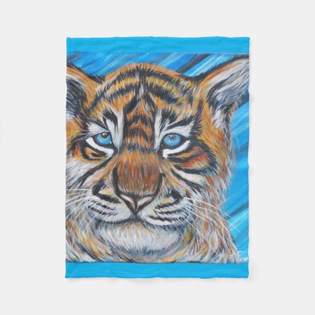 Blue-Eyed Tiger Painting Fleece Blanket (Front)