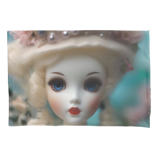 Blue Eyed Vintage Doll, Pillow Case (Front)