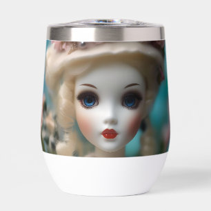 Blue Eyed Vintage Doll, Thermal Wine Tumbler