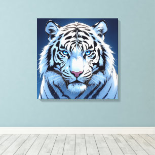 Blue eyed White Tiger Ai Art Canvas Print