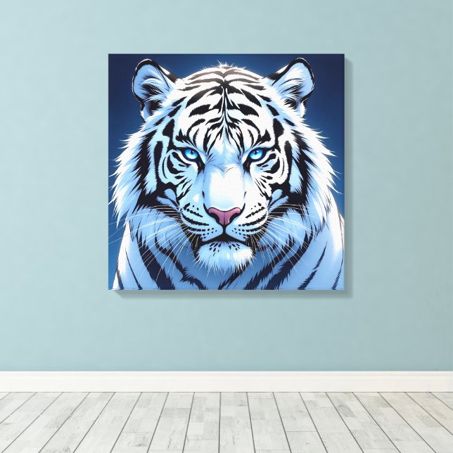Blue eyed White Tiger Ai Art Canvas Print (Insitu(Wood Floor))