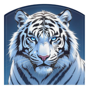 Blue eyed White Tiger Ai Art Door Sign