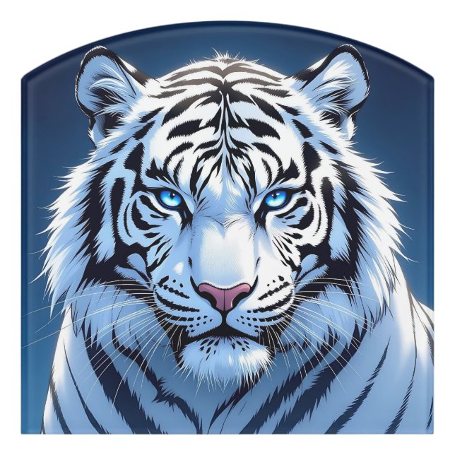 Blue eyed White Tiger Ai Art Door Sign (Contour Front)