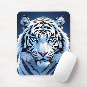 Blue eyed White Tiger Ai Art Mouse Pad