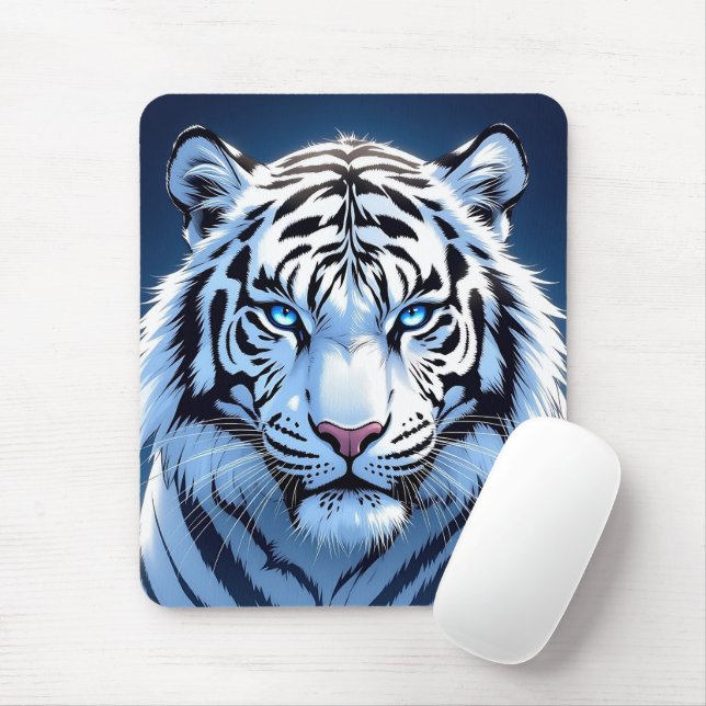 Blue eyed White Tiger Ai Art Mouse Pad (With Mouse)