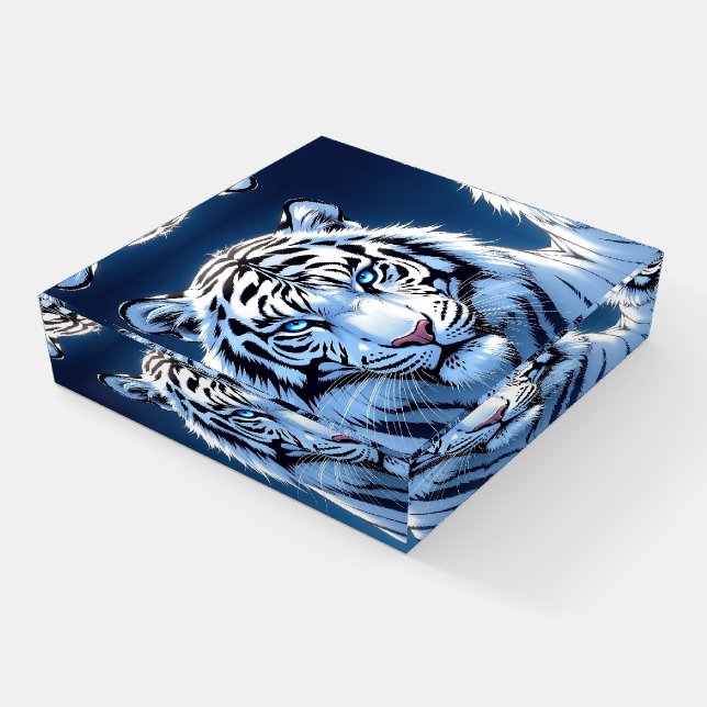 Blue eyed White Tiger Ai Art Paperweight (Angled)