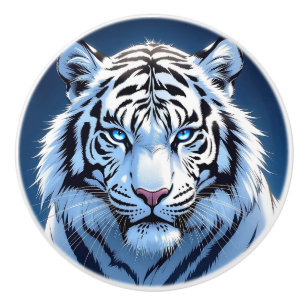 Blue eyed White Tiger  Ceramic Knob