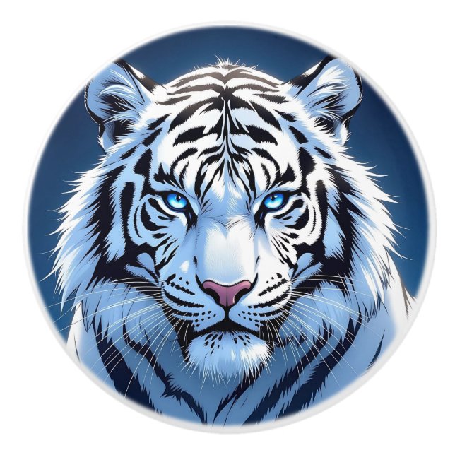 Blue eyed White Tiger  Ceramic Knob (Front)
