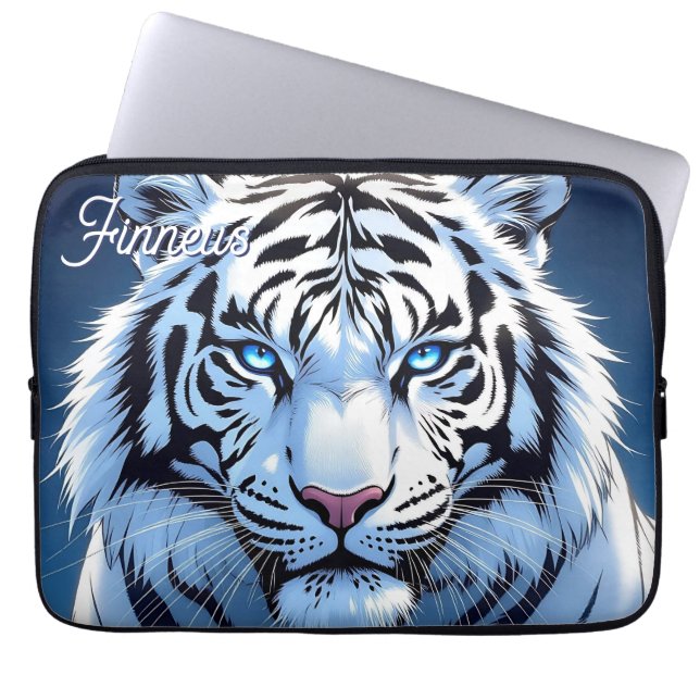 Blue eyed White Tiger Personalized Laptop Sleeve (Front)