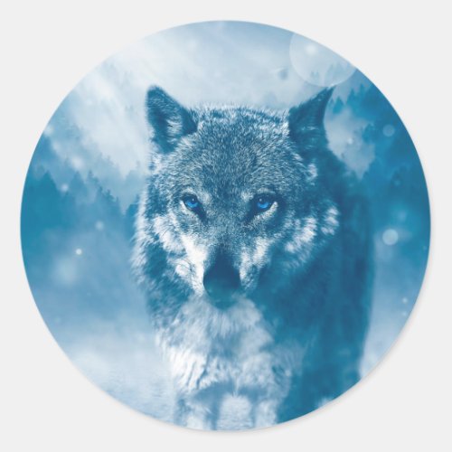 Blue eyed wolf classic round sticker