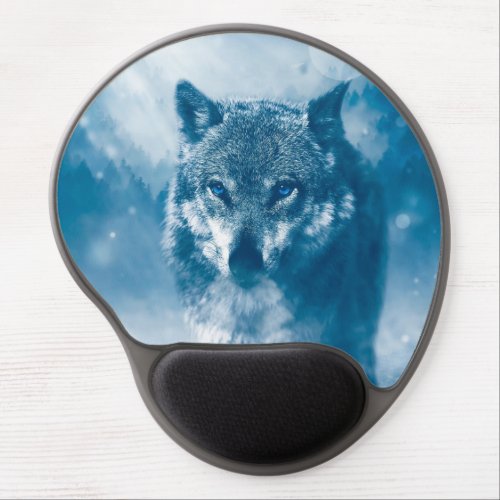Blue eyed wolf gel mouse pad