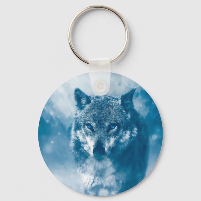 Blue eyed wolf keychain (Front)