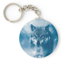 Blue eyed wolf keychain