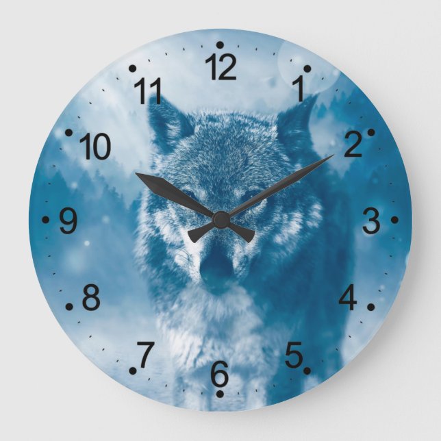 Blue eyed wolf large clock (Front)
