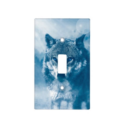 Blue eyed wolf light switch cover