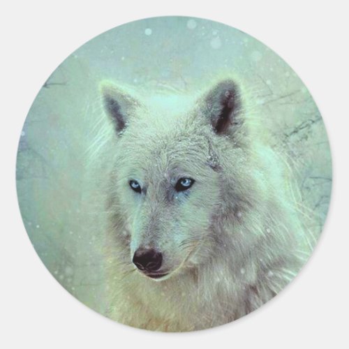 Blue Eyed Wolf Painting Artwork Classic Round Sticker