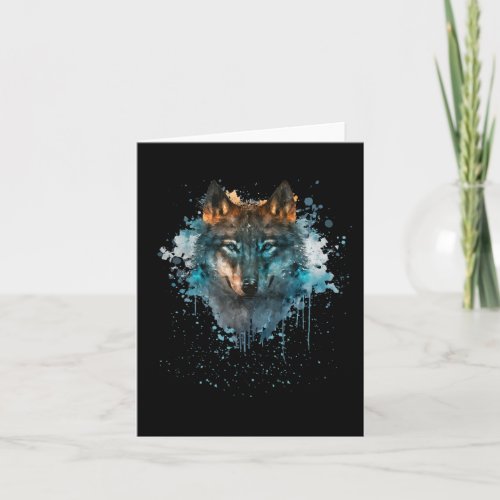 Blue Eyed Wolf Splatter Art Card