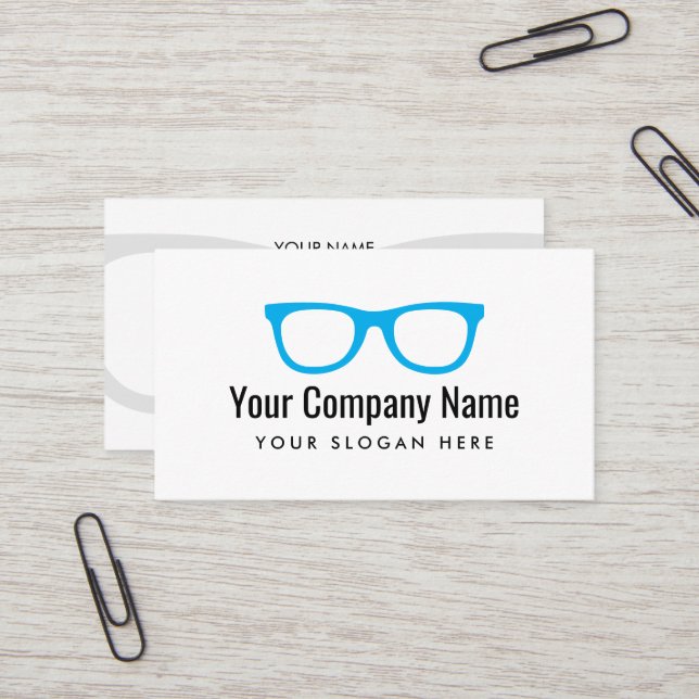 Blue eyeglasses logo business card template (Front/Back In Situ)