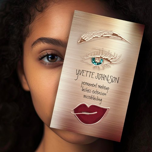 Blue Eyelash Brow Makeup Logo QR Code Lip Rose Red Business Card