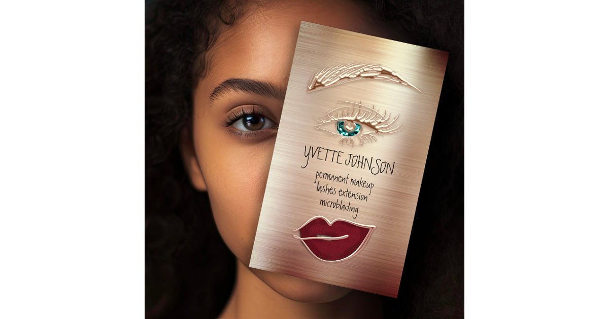 Blue Eyelash Brow Makeup Logo QR Code Lip Rose Red Business Card | Zazzle